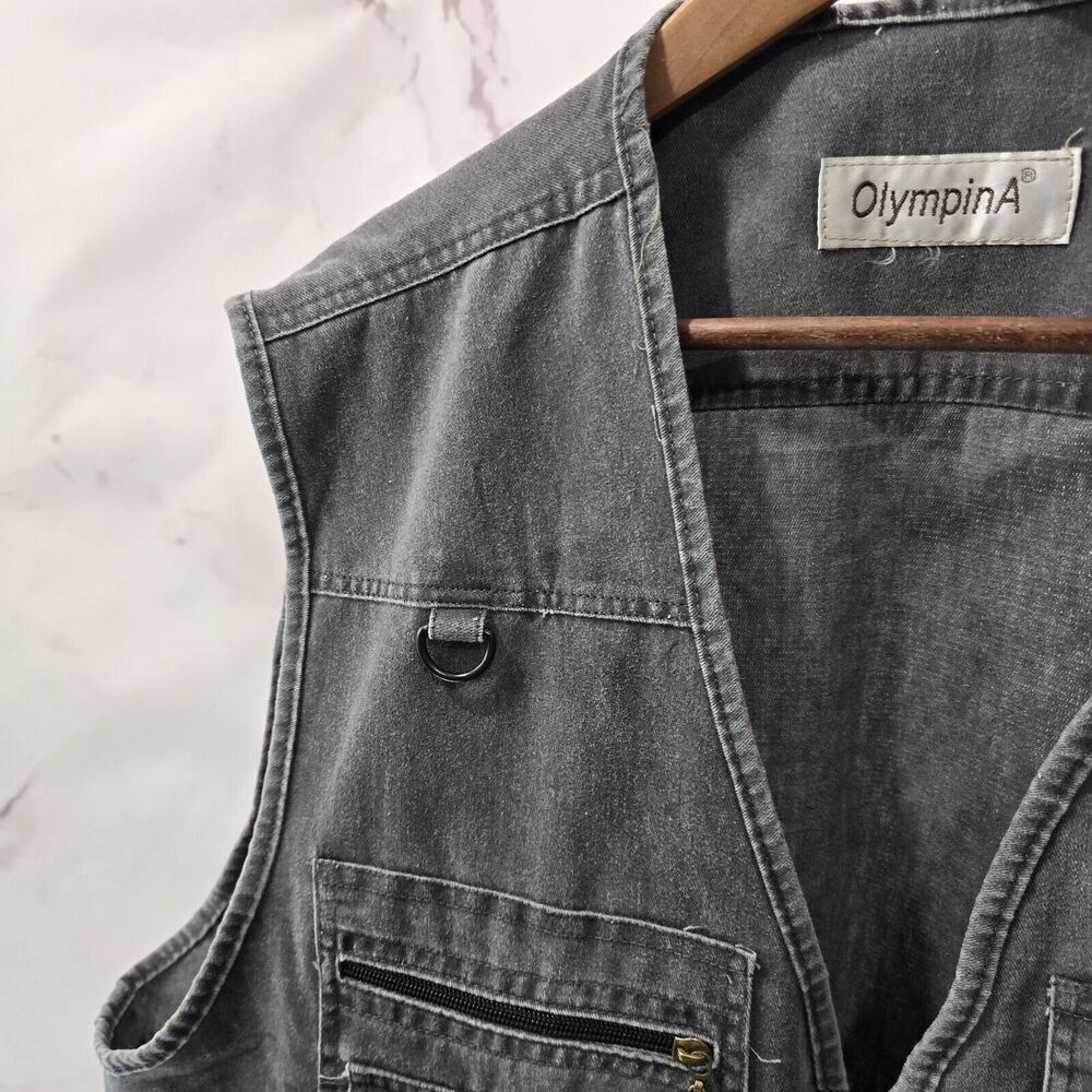 OlimpinA Vest Men 2XL 3XL Gray Fishing Vintage Full Zip Canvas Utility Tactical - Picture 2 of 11